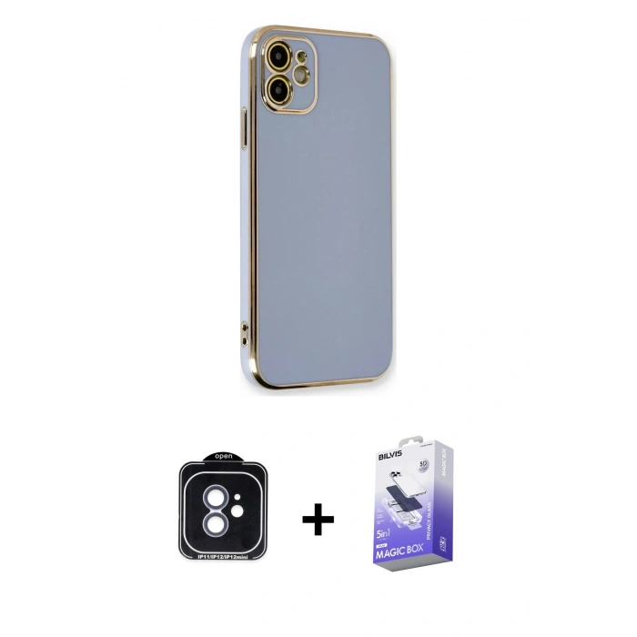 MARSİLYAN™- iPhone 11 Kılıf Yankı Serisi - Siyah Bilvis 5in1 5D Magic Hayalet Cam Ekran Koruyucu + PVD Metal Kamera Lens - MI