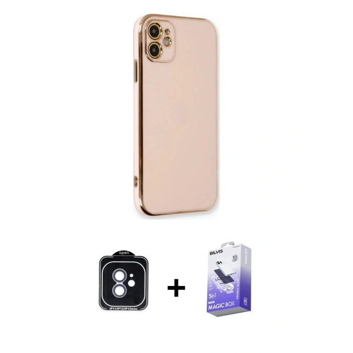 MARSİLYAN™- iPhone 11 Kılıf Yankı Serisi - Siyah Bilvis 5in1 5D Magic Hayalet Cam Ekran Koruyucu + PVD Metal Kamera Lens - MI
