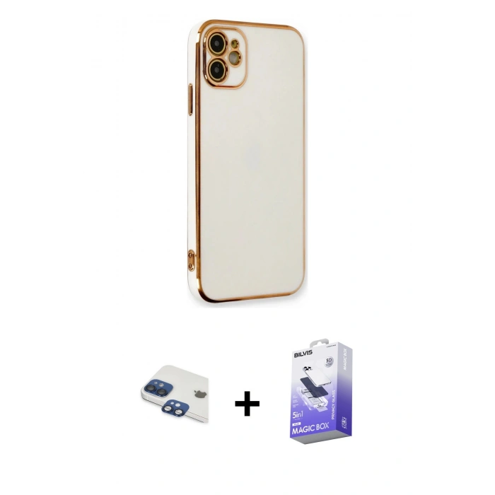 MARSİLYAN™- iPhone 11 Kılıf Yankı Serisi - Siyah Bilvis 5in1 5D Magic Hayalet Cam Ekran Koruyucu + Pers Alüminyum Kamera Lens - LT