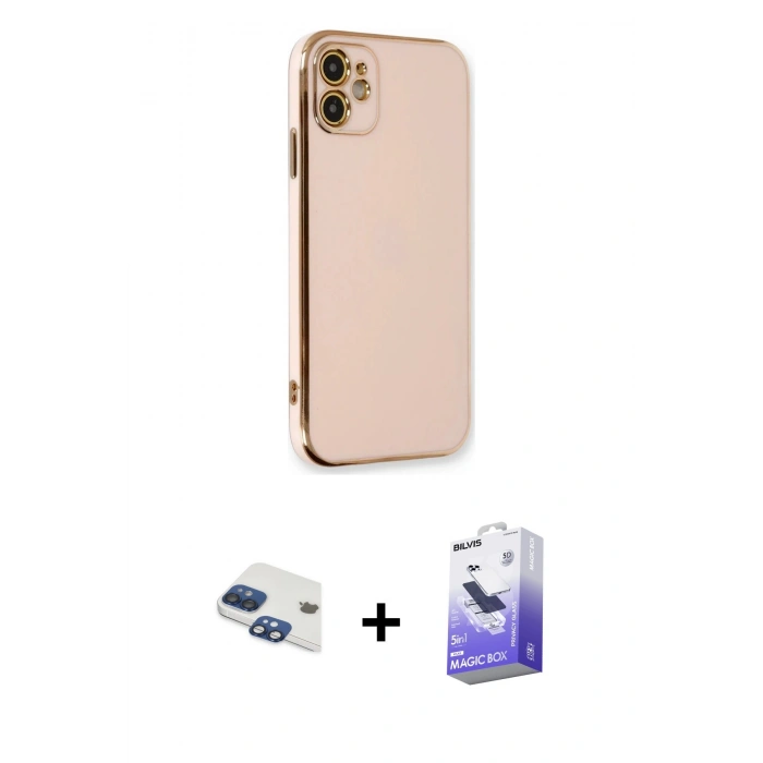 MARSİLYAN™- iPhone 11 Kılıf Yankı Serisi - Siyah Bilvis 5in1 5D Magic Hayalet Cam Ekran Koruyucu + Pers Alüminyum Kamera Lens - LT