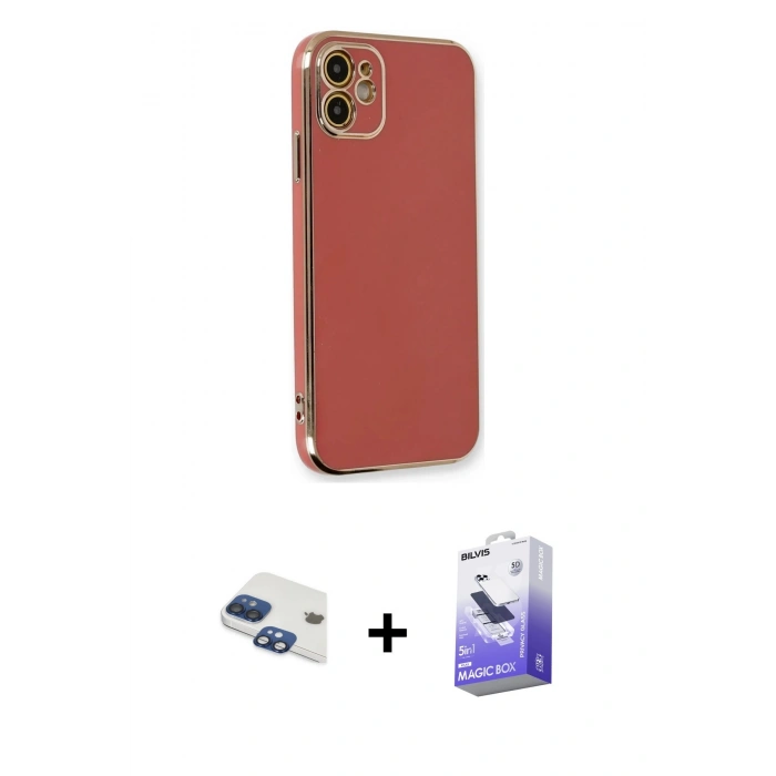 MARSİLYAN™- iPhone 11 Kılıf Yankı Serisi - Siyah Bilvis 5in1 5D Magic Hayalet Cam Ekran Koruyucu + Pers Alüminyum Kamera Lens - LT