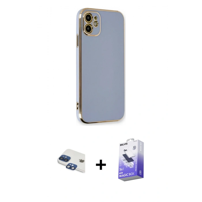 MARSİLYAN™- iPhone 11 Kılıf Yankı Serisi - Siyah Bilvis 5in1 5D Magic Hayalet Cam Ekran Koruyucu + Pers Alüminyum Kamera Lens - LT