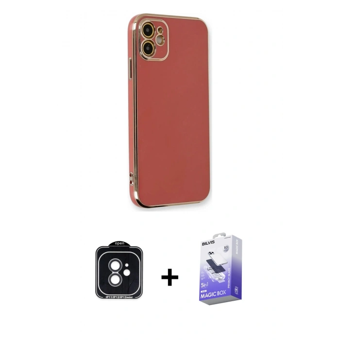 MARSİLYAN™- iPhone 11 Kılıf Yankı Serisi - Siyah Bilvis 5in1 5D Magic Hayalet Cam Ekran Koruyucu + PVD Metal Kamera Lens - SH