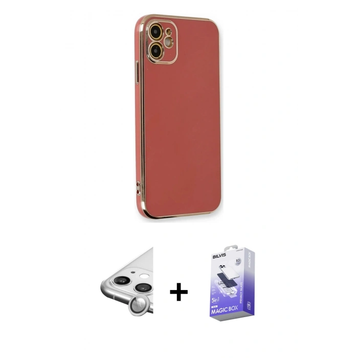 MARSİLYAN™- iPhone 11 Kılıf Yankı Serisi - Siyah Bilvis 5in1 5D Magic Hayalet Cam Ekran Koruyucu + Raze Metal Kamera Lens - GS