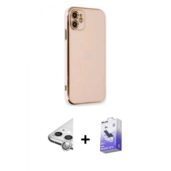 MARSİLYAN™- iPhone 11 Kılıf Yankı Serisi - Siyah Bilvis 5in1 5D Magic Hayalet Cam Ekran Koruyucu + Raze Metal Kamera Lens - GS