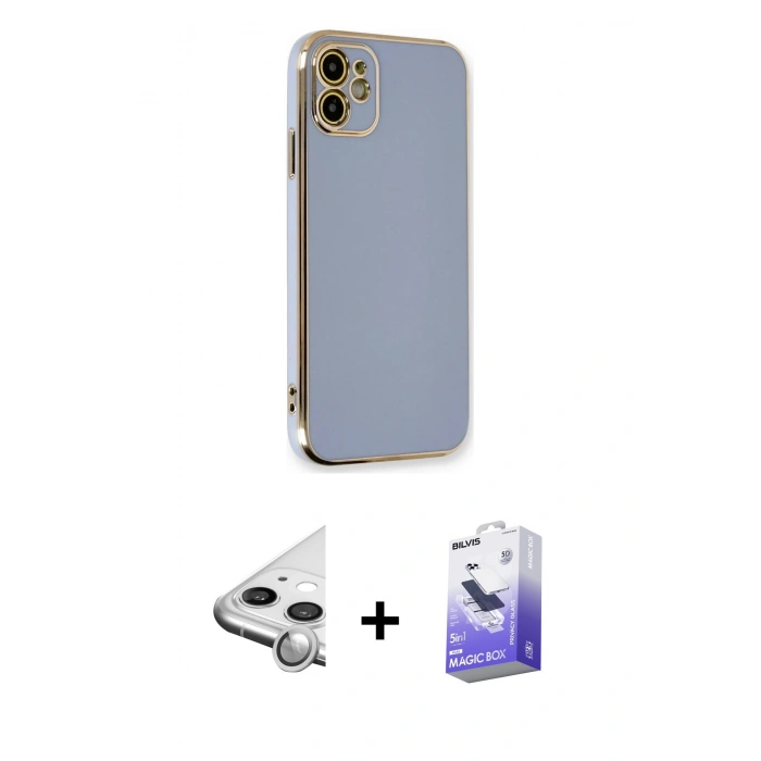 MARSİLYAN™- iPhone 11 Kılıf Yankı Serisi - Siyah Bilvis 5in1 5D Magic Hayalet Cam Ekran Koruyucu + Raze Metal Kamera Lens - GS