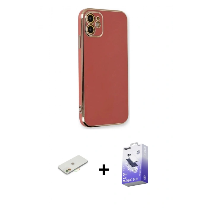 MARSİLYAN™- iPhone 11 Kılıf Yankı Serisi - Siyah Bilvis 5in1 5D Magic Hayalet Cam Ekran Koruyucu + Renkli Kamera Lens Koruma Cam - TU