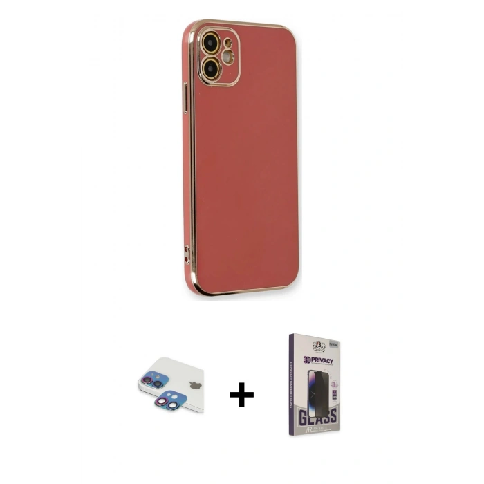 MARSİLYAN™- iPhone 11 Kılıf Yankı Serisi - Siyah Bilvis Hayalet Cam Ekran Koruyucu + Pers Alüminyum Kamera Lens - GI