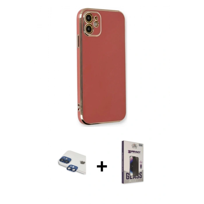 MARSİLYAN™- iPhone 11 Kılıf Yankı Serisi - Siyah Bilvis Hayalet Cam Ekran Koruyucu + Pers Alüminyum Kamera Lens - LT