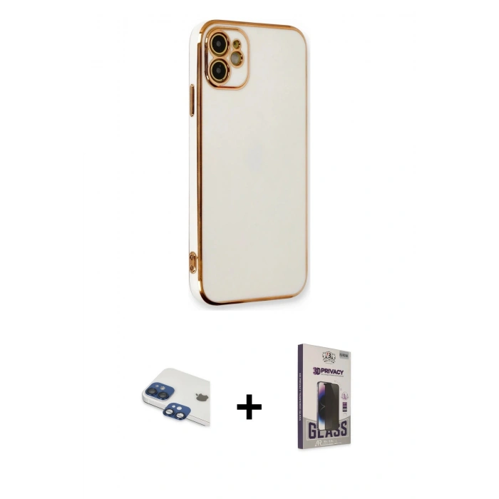 MARSİLYAN™- iPhone 11 Kılıf Yankı Serisi - Siyah Bilvis Hayalet Cam Ekran Koruyucu + Pers Alüminyum Kamera Lens - LT