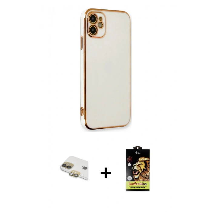 MARSİLYAN™- iPhone 11 Kılıf Yankı Serisi - Siyah Buffer Cam Ekran Koruyucu + Pers Alüminyum Kamera Lens - GD