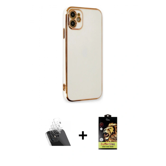 MARSİLYAN™- iPhone 11 Kılıf Yankı Serisi - Siyah Buffer Cam Ekran Koruyucu + Kamera Lens Koruma Cam - SF