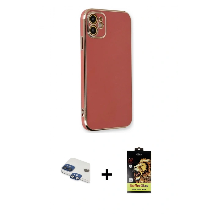 MARSİLYAN™- iPhone 11 Kılıf Yankı Serisi - Siyah Buffer Cam Ekran Koruyucu + Lacivert Pers Alüminyum Kamera Lens