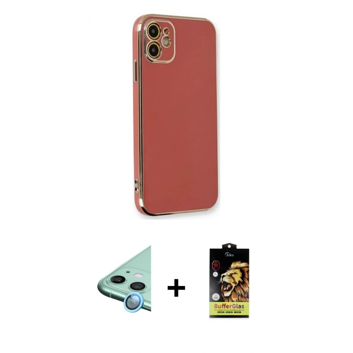 MARSİLYAN™- iPhone 11 Kılıf Yankı Serisi - Siyah Buffer Cam Ekran Koruyucu + Raze Metal Kamera Lens - MI
