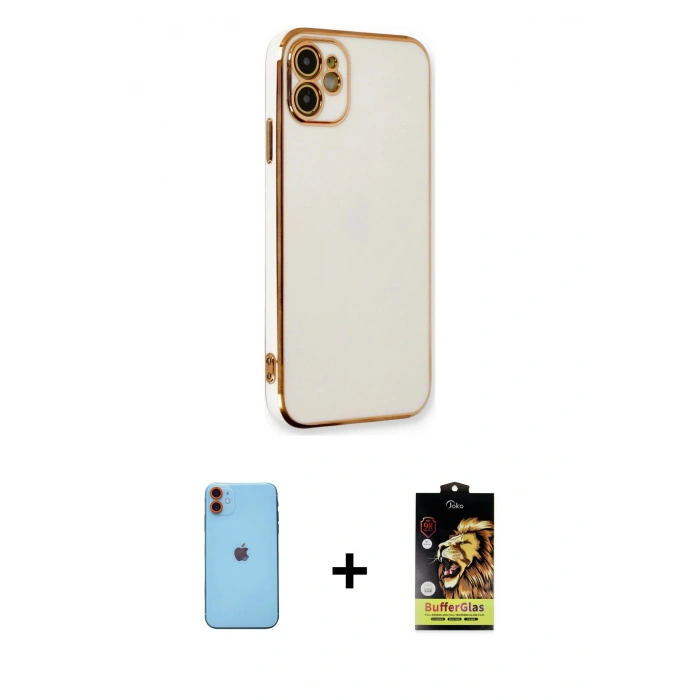 MARSİLYAN™- iPhone 11 Kılıf Yankı Serisi - Siyah Buffer Cam Ekran Koruyucu + Neon Fosforlu Kamera Lens - TU