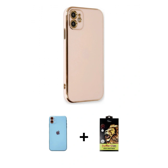 MARSİLYAN™- iPhone 11 Kılıf Yankı Serisi - Siyah Buffer Cam Ekran Koruyucu + Neon Fosforlu Kamera Lens - TU