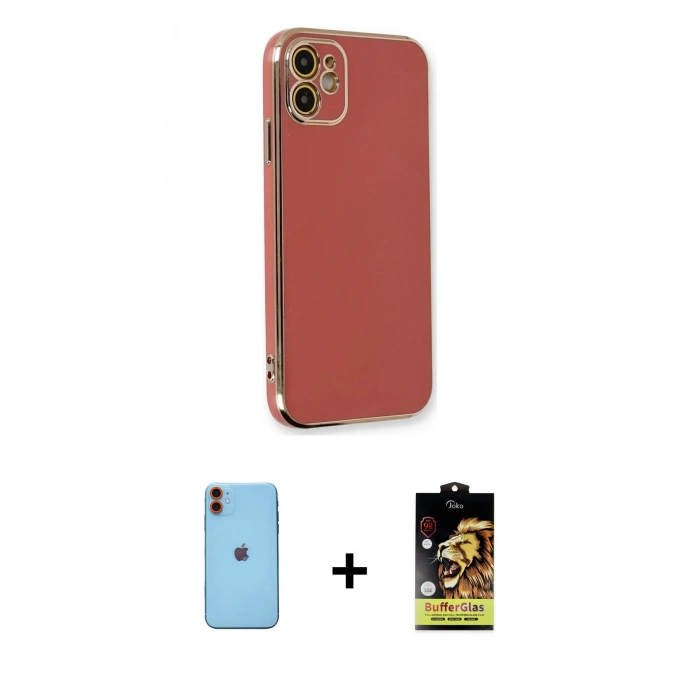 MARSİLYAN™- iPhone 11 Kılıf Yankı Serisi - Siyah Buffer Cam Ekran Koruyucu + Neon Fosforlu Kamera Lens - TU
