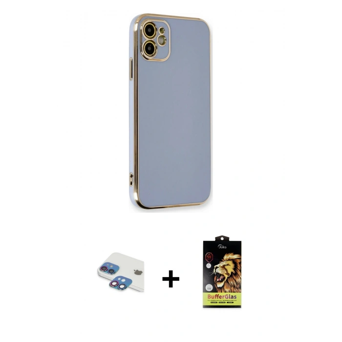 MARSİLYAN™- iPhone 11 Kılıf Yankı Serisi - Siyah Buffer Cam Ekran Koruyucu + Pers Alüminyum Kamera Lens - GI