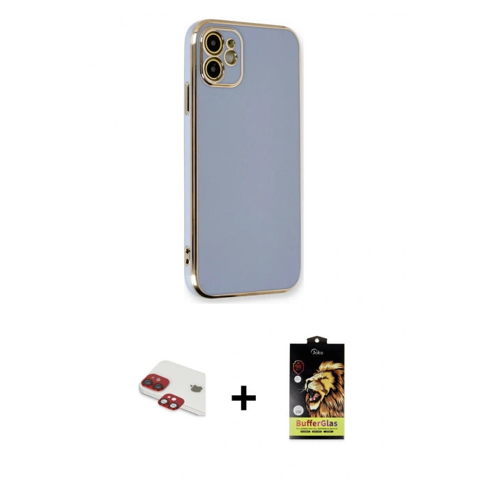MARSİLYAN™- iPhone 11 Kılıf Yankı Serisi - Siyah Buffer Cam Ekran Koruyucu + Pers Alüminyum Kamera Lens - KI
