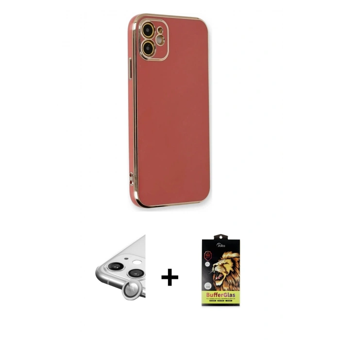 MARSİLYAN™- iPhone 11 Kılıf Yankı Serisi - Siyah Buffer Cam Ekran Koruyucu + Raze Metal Kamera Lens - GS