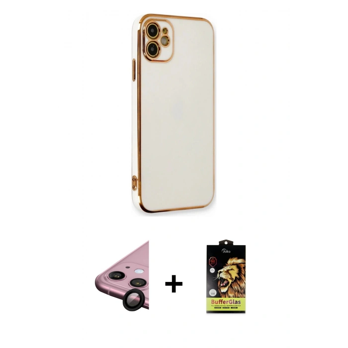 MARSİLYAN™- iPhone 11 Kılıf Yankı Serisi - Siyah Buffer Cam Ekran Koruyucu + Raze Metal Kamera Lens - SH