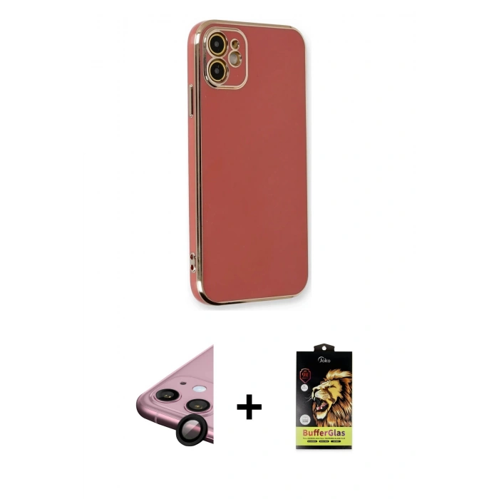 MARSİLYAN™- iPhone 11 Kılıf Yankı Serisi - Siyah Buffer Cam Ekran Koruyucu + Raze Metal Kamera Lens - SH