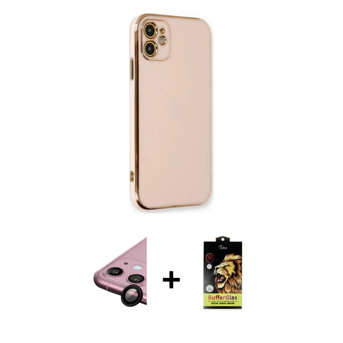 MARSİLYAN™- iPhone 11 Kılıf Yankı Serisi - Siyah Buffer Cam Ekran Koruyucu + Raze Metal Kamera Lens - SH