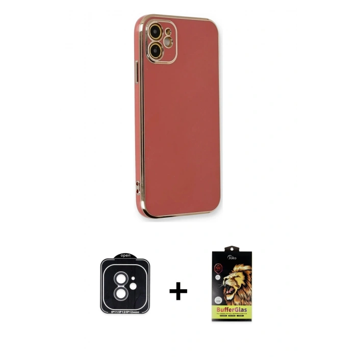 MARSİLYAN™- iPhone 11 Kılıf Yankı Serisi - Siyah Buffer Cam Ekran Koruyucu + PVD Metal Kamera Lens - SH