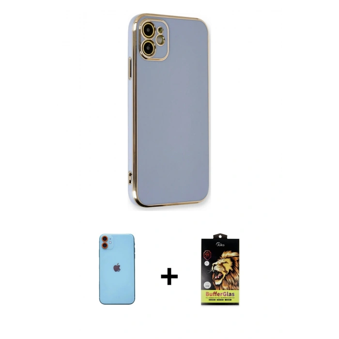 MARSİLYAN™- iPhone 11 Kılıf Yankı Serisi - Siyah Buffer Cam Ekran Koruyucu + Neon Fosforlu Kamera Lens - TU