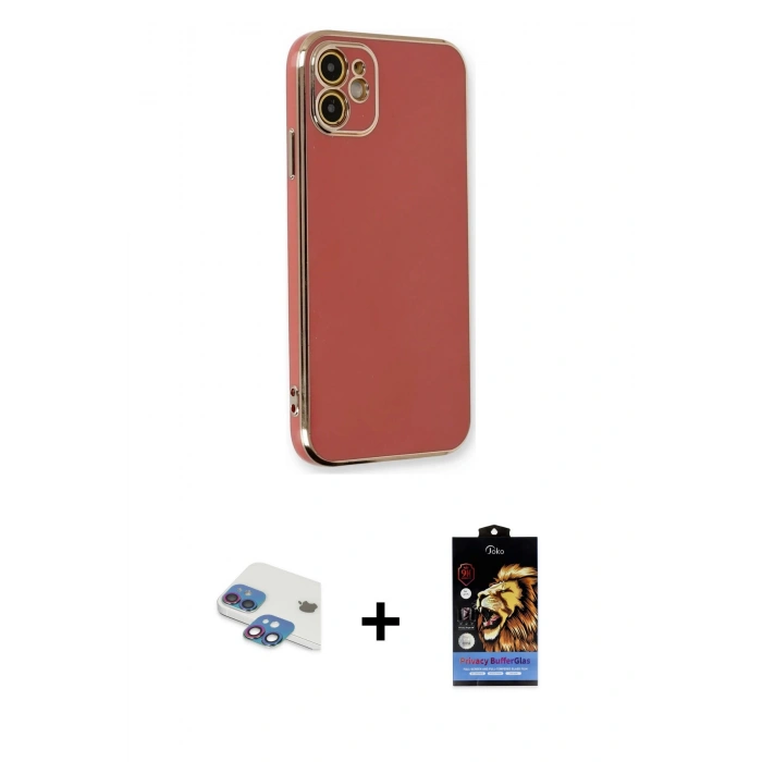 MARSİLYAN™- iPhone 11 Kılıf Yankı Serisi - Siyah Buffer Hayalet Cam Ekran Koruyucu + Pers Alüminyum Kamera Lens - GI