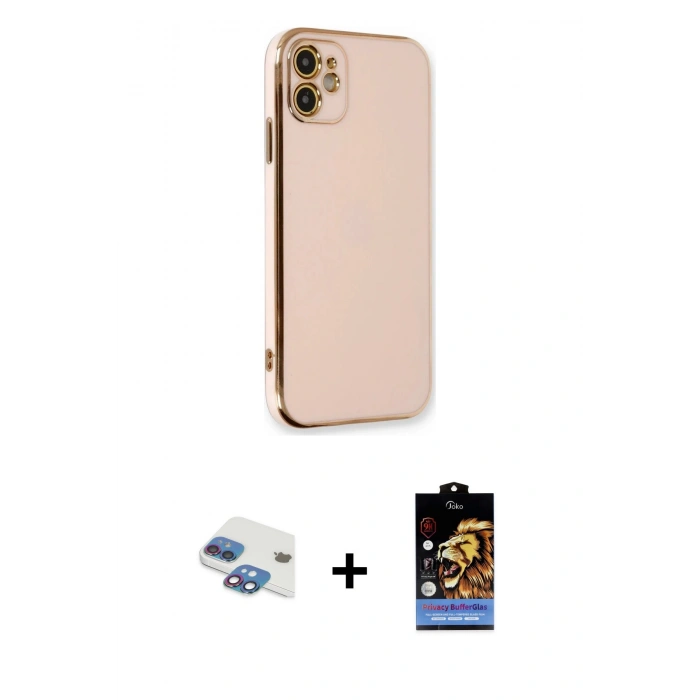 MARSİLYAN™- iPhone 11 Kılıf Yankı Serisi - Siyah Buffer Hayalet Cam Ekran Koruyucu + Pers Alüminyum Kamera Lens - GI
