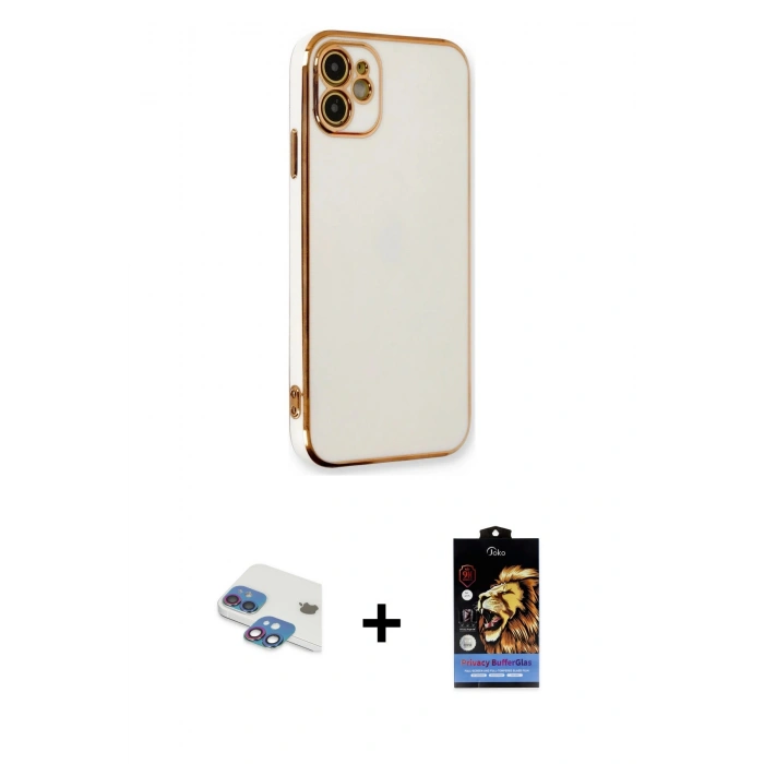 MARSİLYAN™- iPhone 11 Kılıf Yankı Serisi - Siyah Buffer Hayalet Cam Ekran Koruyucu + Pers Alüminyum Kamera Lens - GI