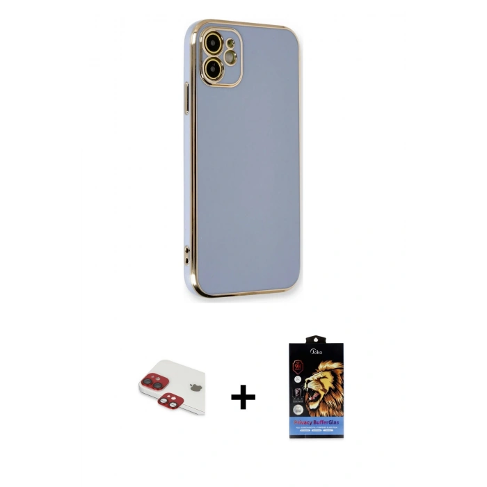 MARSİLYAN™- iPhone 11 Kılıf Yankı Serisi - Siyah Buffer Hayalet Cam Ekran Koruyucu + Kırmızı Pers Alüminyum Kamera Lens