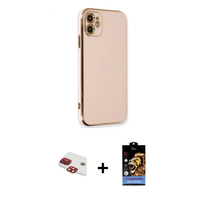 MARSİLYAN™- iPhone 11 Kılıf Yankı Serisi - Siyah Buffer Hayalet Cam Ekran Koruyucu + Kırmızı Pers Alüminyum Kamera Lens