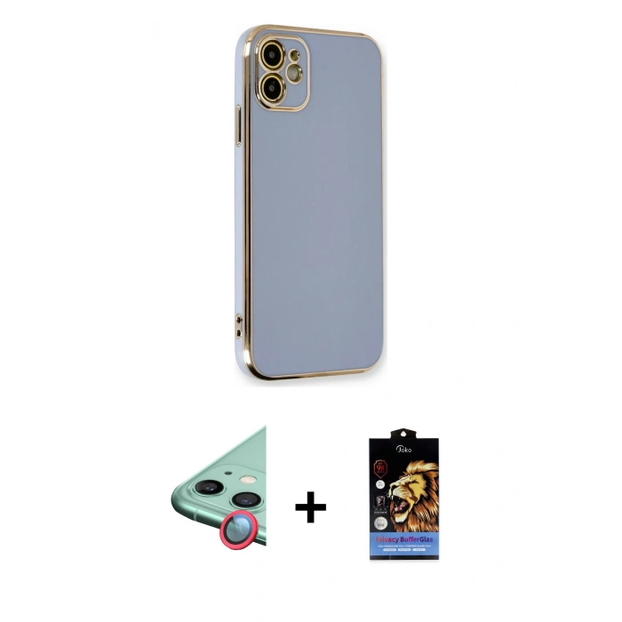 MARSİLYAN™- iPhone 11 Kılıf Yankı Serisi - Siyah Buffer Hayalet Cam Ekran Koruyucu + Raze Metal Kamera Lens - KI