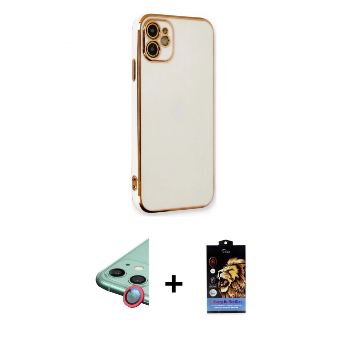 MARSİLYAN™- iPhone 11 Kılıf Yankı Serisi - Siyah Buffer Hayalet Cam Ekran Koruyucu + Raze Metal Kamera Lens - KI