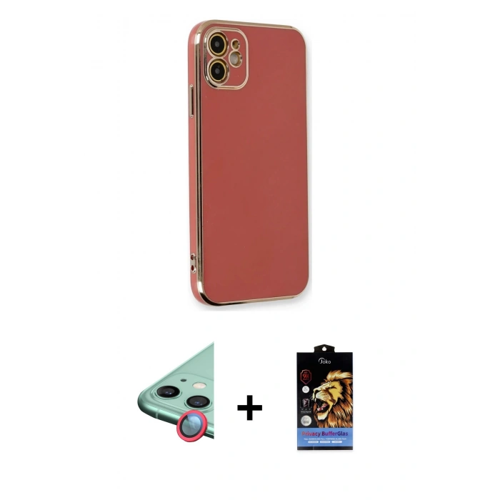 MARSİLYAN™- iPhone 11 Kılıf Yankı Serisi - Siyah Buffer Hayalet Cam Ekran Koruyucu + Raze Metal Kamera Lens - KI