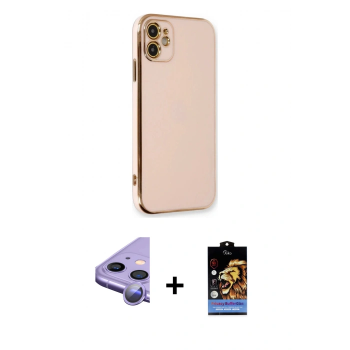 MARSİLYAN™- iPhone 11 Kılıf Yankı Serisi - Siyah Buffer Hayalet Cam Ekran Koruyucu + Raze Metal Kamera Lens - MR