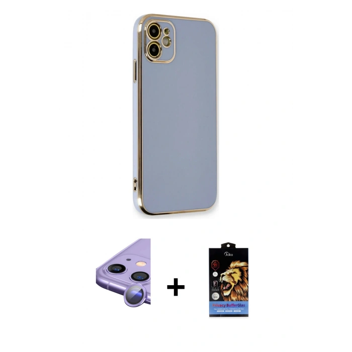 MARSİLYAN™- iPhone 11 Kılıf Yankı Serisi - Siyah Buffer Hayalet Cam Ekran Koruyucu + Raze Metal Kamera Lens - MR