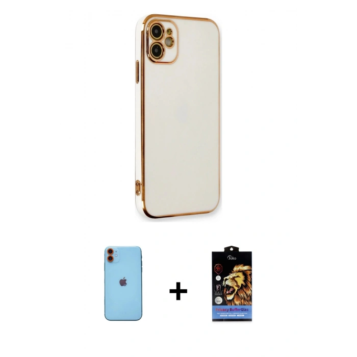 MARSİLYAN™- iPhone 11 Kılıf Yankı Serisi - Siyah Buffer Hayalet Cam Ekran Koruyucu + Neon Fosforlu Kamera Lens - TU