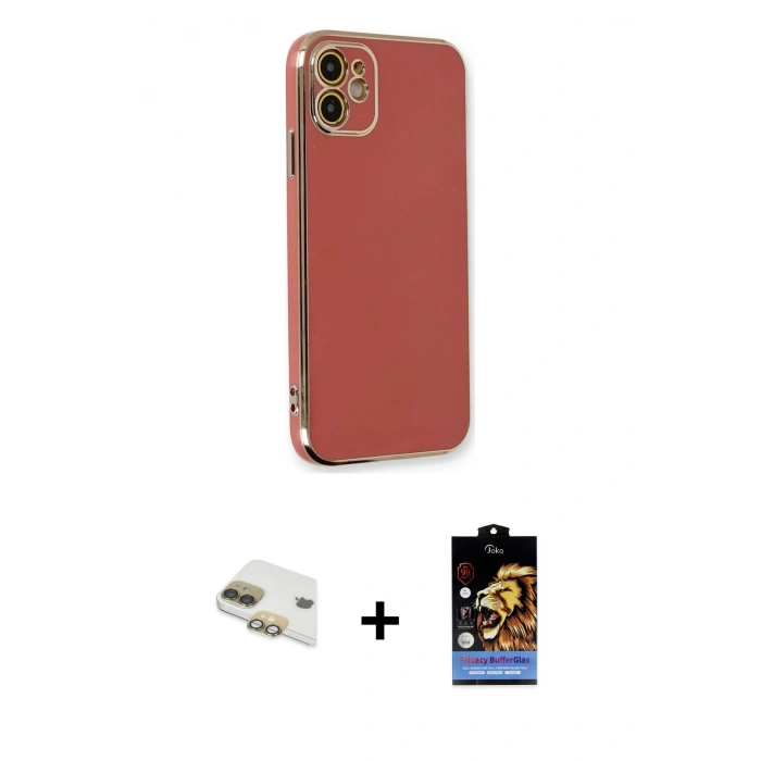MARSİLYAN™- iPhone 11 Kılıf Yankı Serisi - Siyah Buffer Hayalet Cam Ekran Koruyucu + Pers Alüminyum Kamera Lens - GD