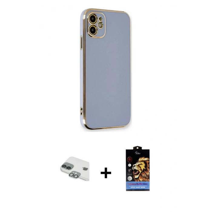 MARSİLYAN™- iPhone 11 Kılıf Yankı Serisi - Siyah Buffer Hayalet Cam Ekran Koruyucu + Pers Alüminyum Kamera Lens - YL
