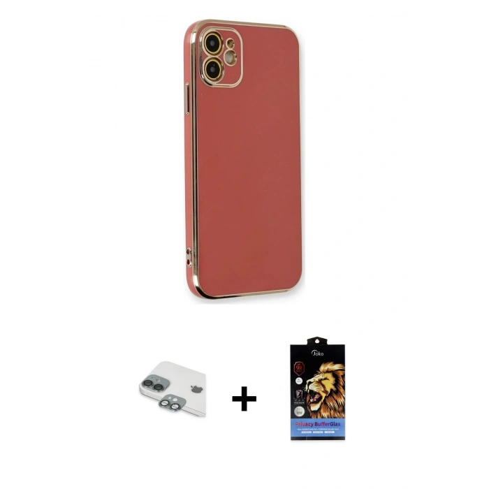 MARSİLYAN™- iPhone 11 Kılıf Yankı Serisi - Siyah Buffer Hayalet Cam Ekran Koruyucu + Pers Alüminyum Kamera Lens - YL
