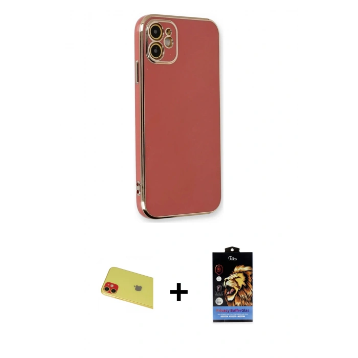 MARSİLYAN™- iPhone 11 Kılıf Yankı Serisi - Siyah Buffer Hayalet Cam Ekran Koruyucu + Rainbow Kamera Lens Koruma Cam - KI