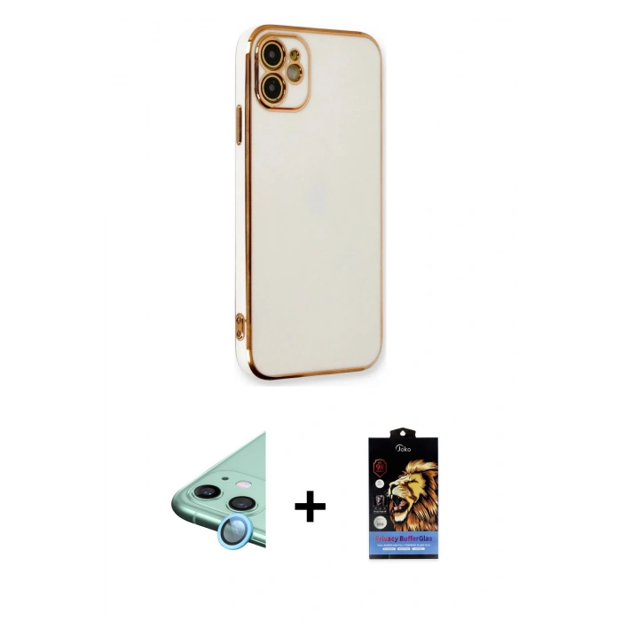 MARSİLYAN™- iPhone 11 Kılıf Yankı Serisi - Siyah Buffer Hayalet Cam Ekran Koruyucu + Raze Metal Kamera Lens - MI