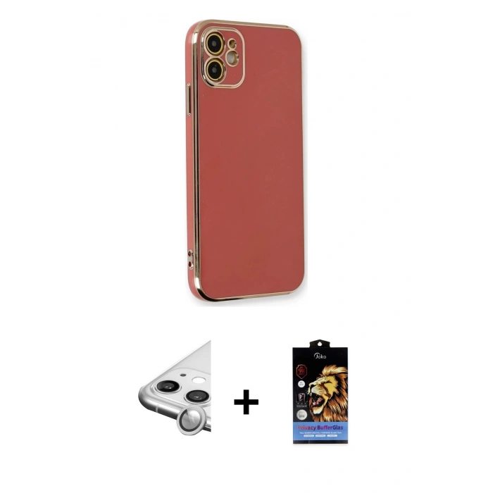 MARSİLYAN™- iPhone 11 Kılıf Yankı Serisi - Siyah Buffer Hayalet Cam Ekran Koruyucu + Raze Metal Kamera Lens - GS