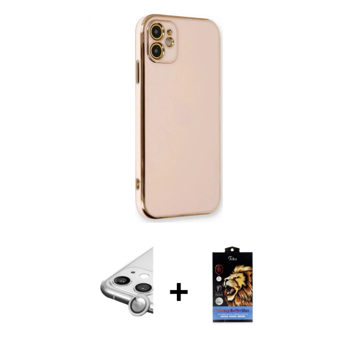 MARSİLYAN™- iPhone 11 Kılıf Yankı Serisi - Siyah Buffer Hayalet Cam Ekran Koruyucu + Raze Metal Kamera Lens - GS