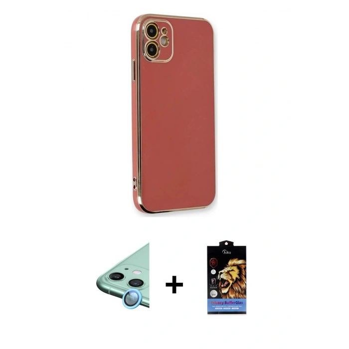 MARSİLYAN™- iPhone 11 Kılıf Yankı Serisi - Siyah Buffer Hayalet Cam Ekran Koruyucu + Raze Metal Kamera Lens - MI