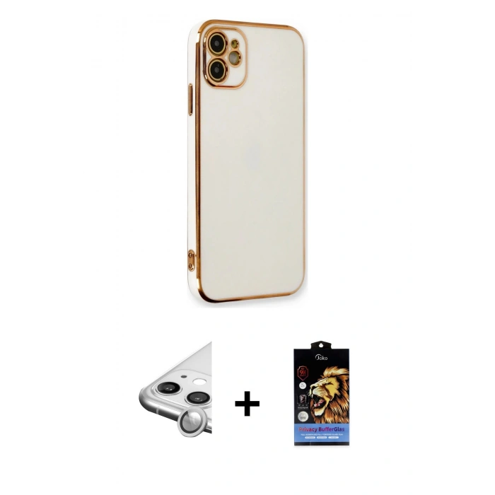 MARSİLYAN™- iPhone 11 Kılıf Yankı Serisi - Siyah Buffer Hayalet Cam Ekran Koruyucu + Raze Metal Kamera Lens - GS
