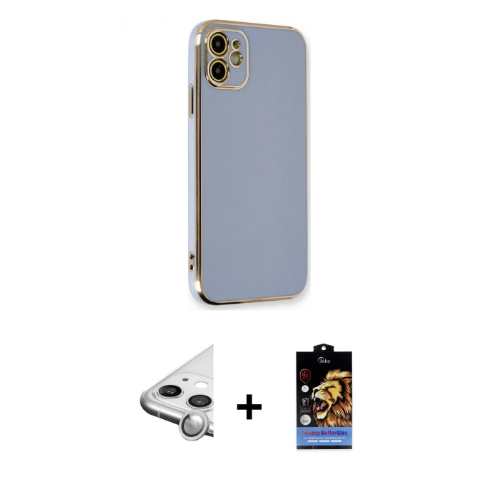 MARSİLYAN™- iPhone 11 Kılıf Yankı Serisi - Siyah Buffer Hayalet Cam Ekran Koruyucu + Raze Metal Kamera Lens - GS
